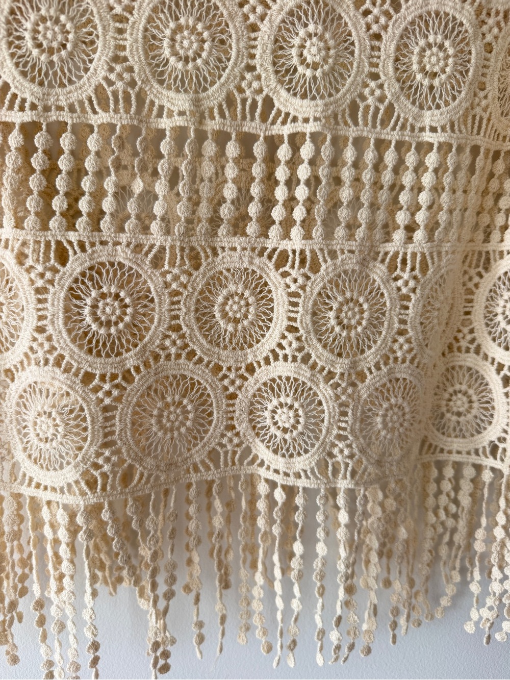Dulcie Crochet Fringe Short Sleeve Top - Cream small boho festival - Picture 3 of 5